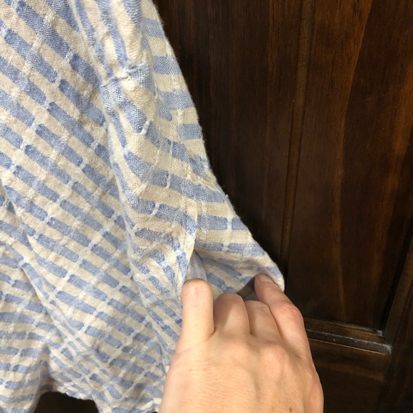 Flax Linen Striped Short Sleeve Tunic with Pockets - Picture 4 of 5